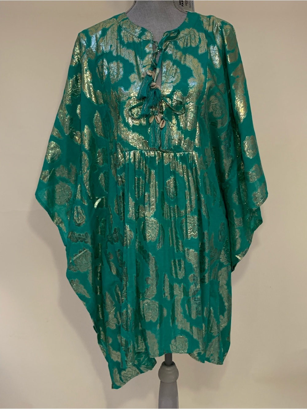 Meghan Fabulous Palm Springs Caftan Midi Dress - S/M Green Floral Boho MSRP $129